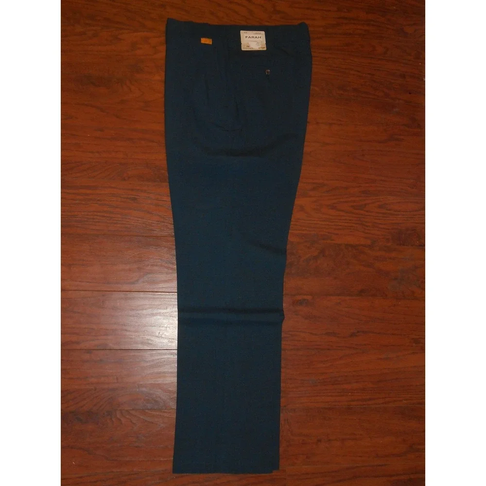 Mens Vintage 70s Farah Premium Master Weave Blue 33x31 Dress Pants Chinos Slacks